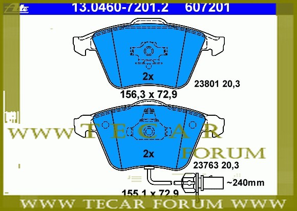 8E0698151G - Колодки тормозные передние комплект с датчиком износа 156.3 x 72.9 x 20.3 8E0698151G - Колодки тормозные передние комплект с датчиком износа 156.3 x 72.9 x 20.3